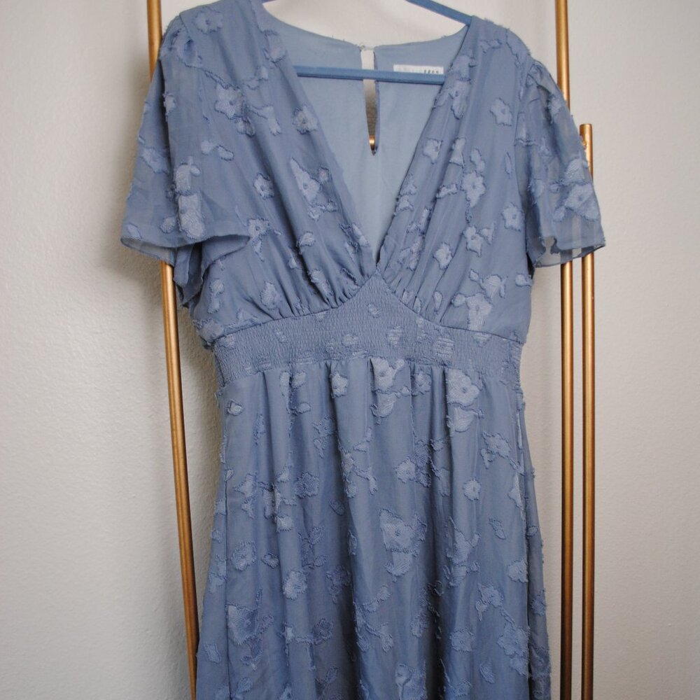 Baltic Born Corn Flower Blue June Floral Print Smocked Midi Dress